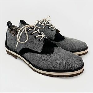 Toms Men's Brogue V Oxford Dress Shoes Size 13 Black White Caviar Leather